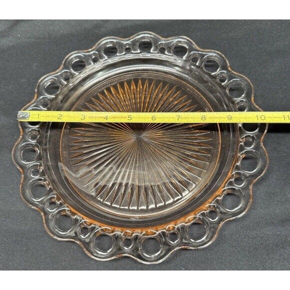 Set of 2 Anchor Hocking Old Colony Lace Edge Pink depression glass plate Platter - Picture 8 of 8